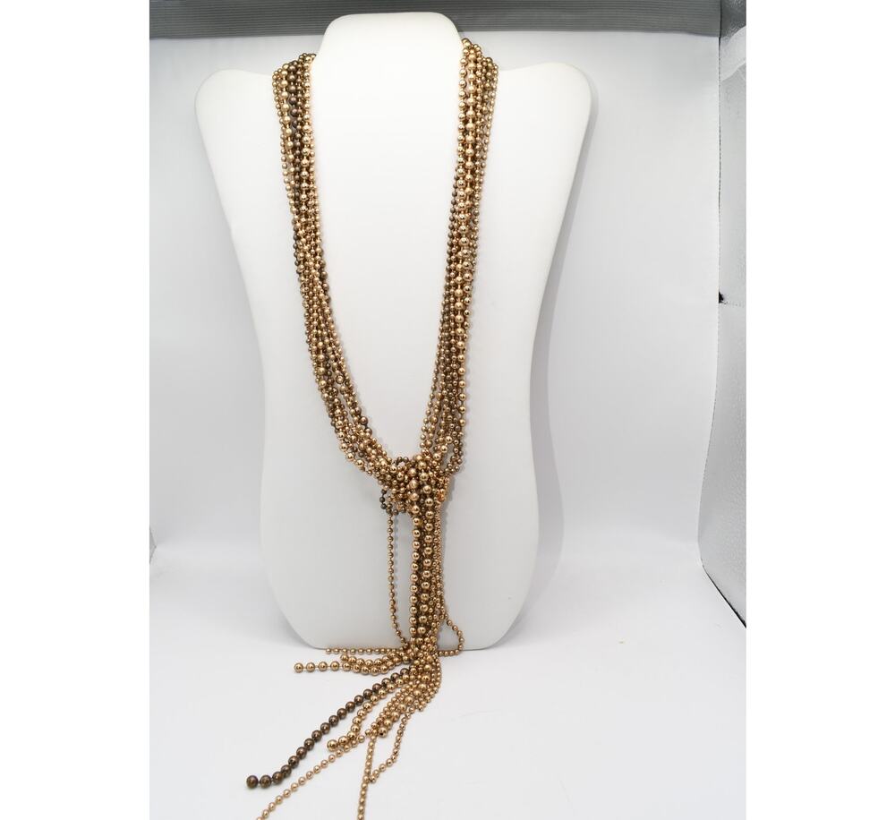 Chico's 10 Strand Gold Ball Chain Necklace Tassel Knot Statement